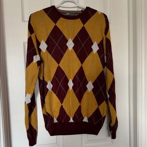 ASOS Maroon and Gold Argyle Crewneck Sweater